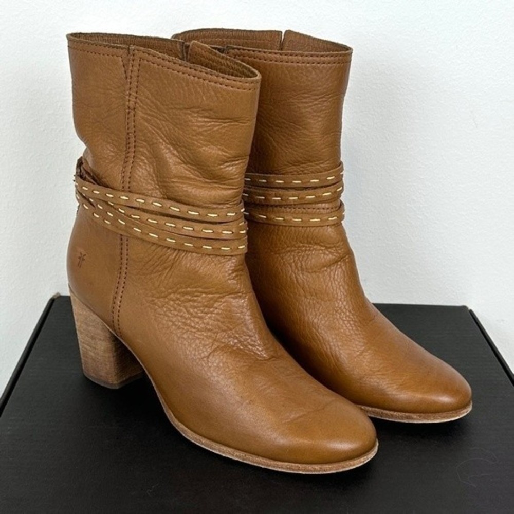 Frye Womens Naomi Pickstitch Mid Boots Leather Whiskey - Picture 7 of 11